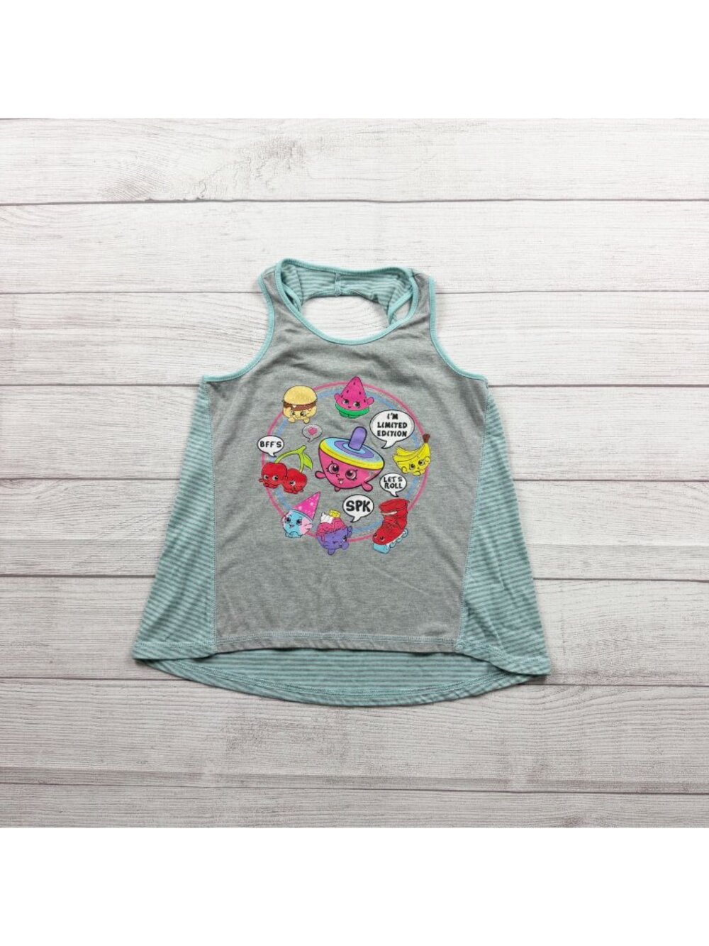 Shopkins Girls Gray Teal Striped Tank Top Graphic Print M 7-8